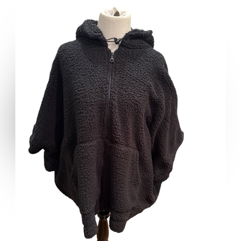 Offline by Aerie Black Sherpa Hooded Jacket Coat for Women, Soft Plush Casual M
